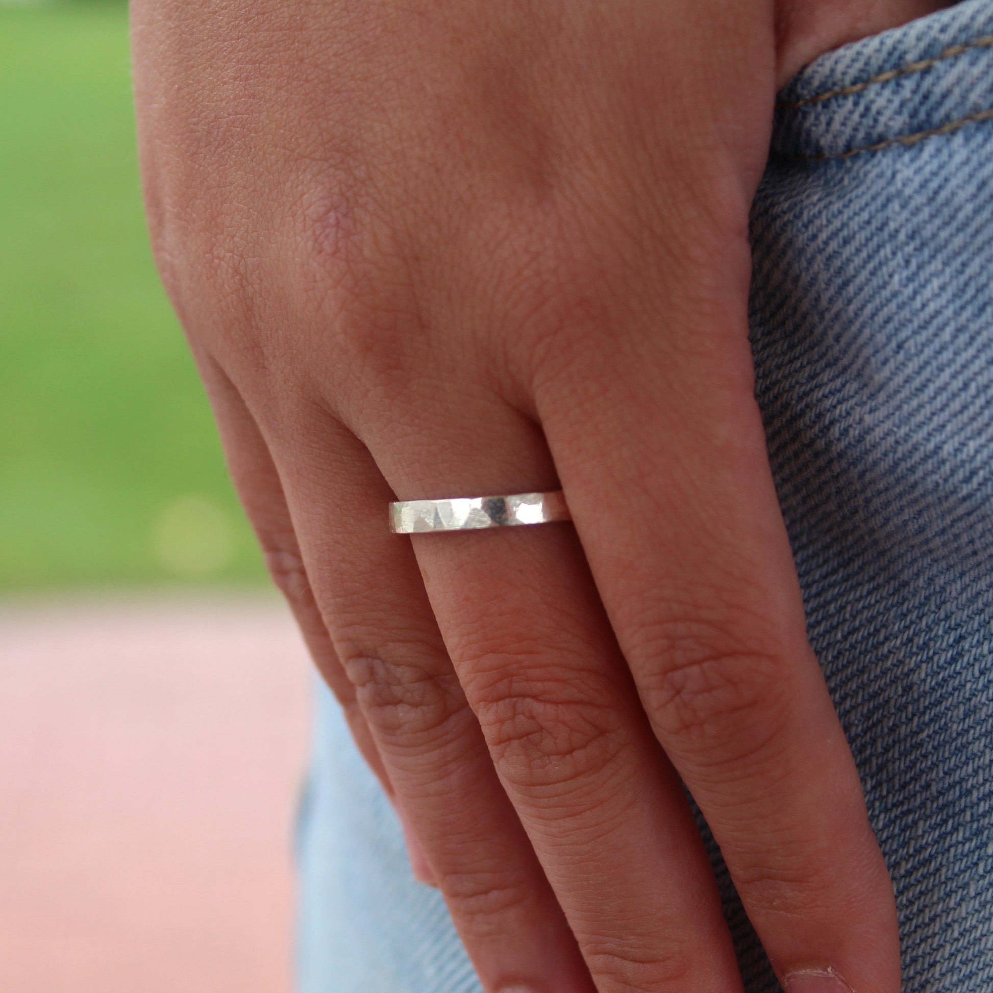 Silver faceted ring