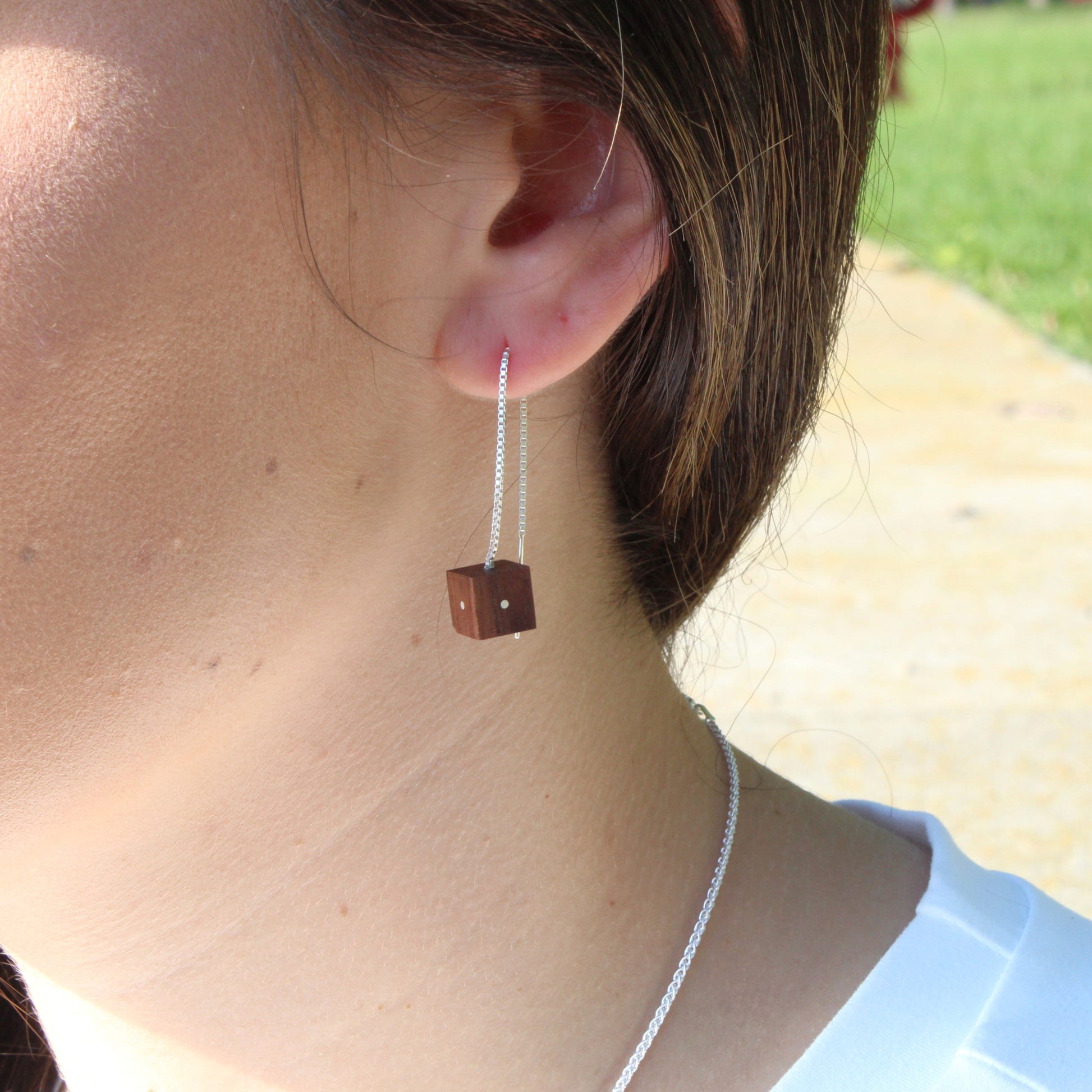 Dice earrings wood