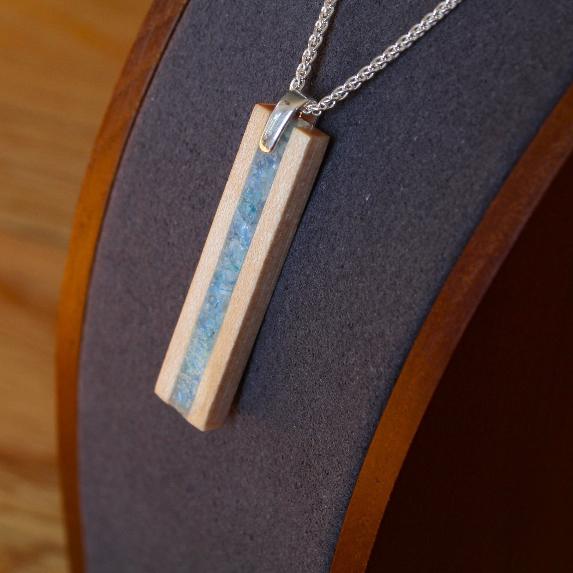 Blue stained glass pendant