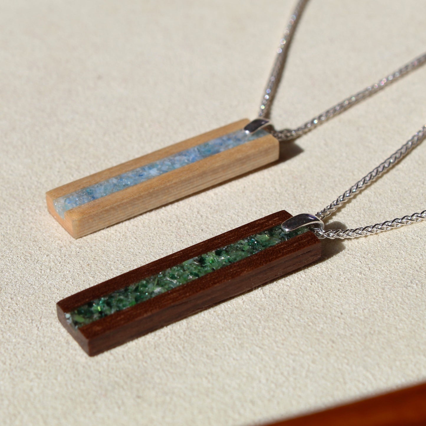 Walnut & Green Glass Pendant