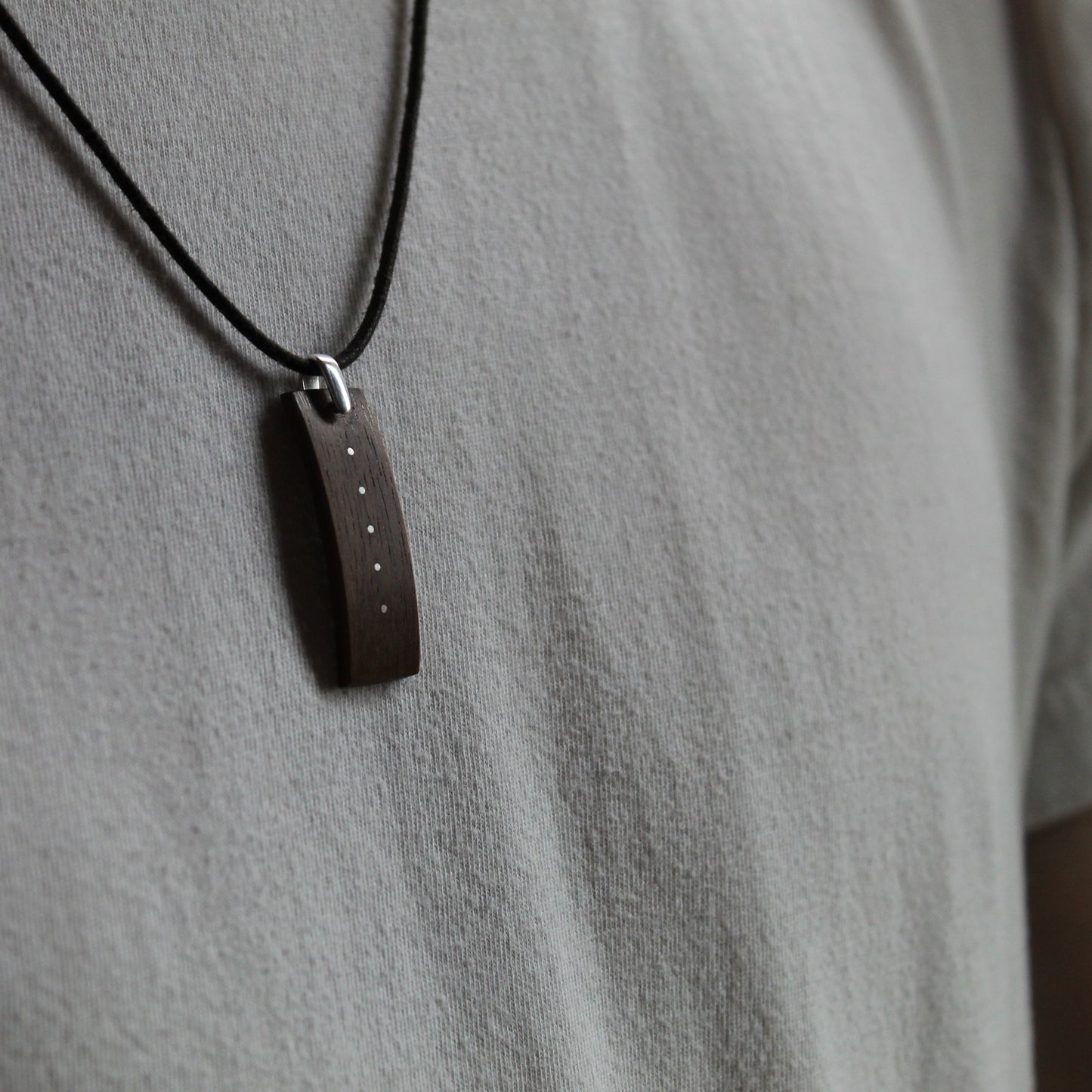 Arced Walnut and Silver Inlaid Pendant
