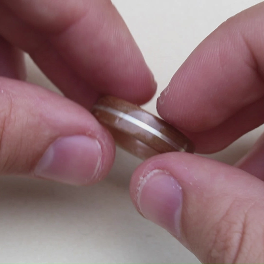 Walnut wood ring silver inlay