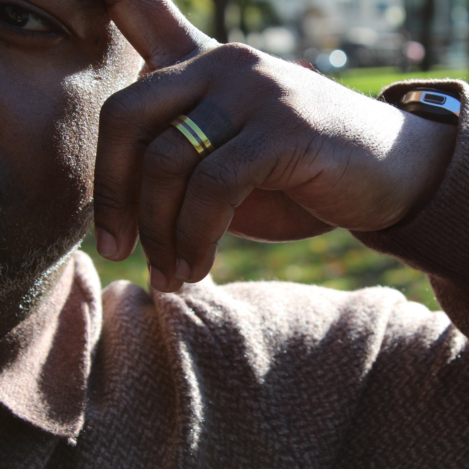 Wood ring with gold