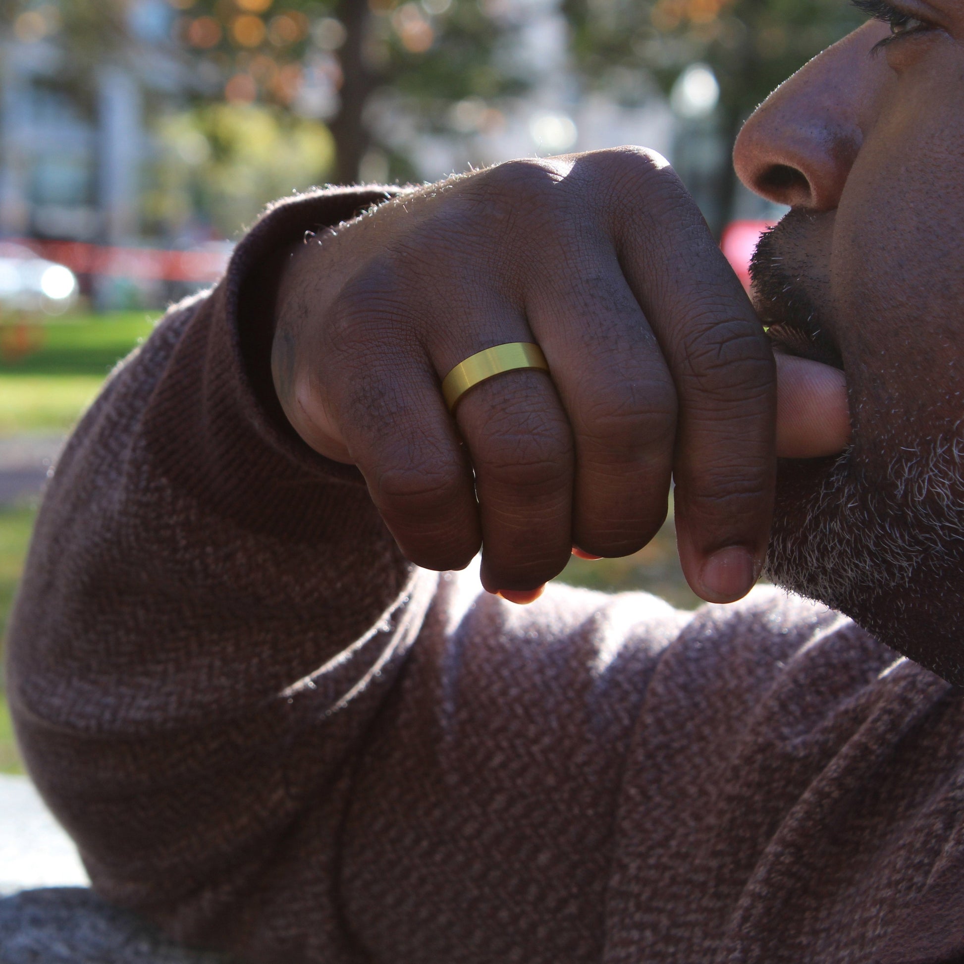 Brushed finish gold ring