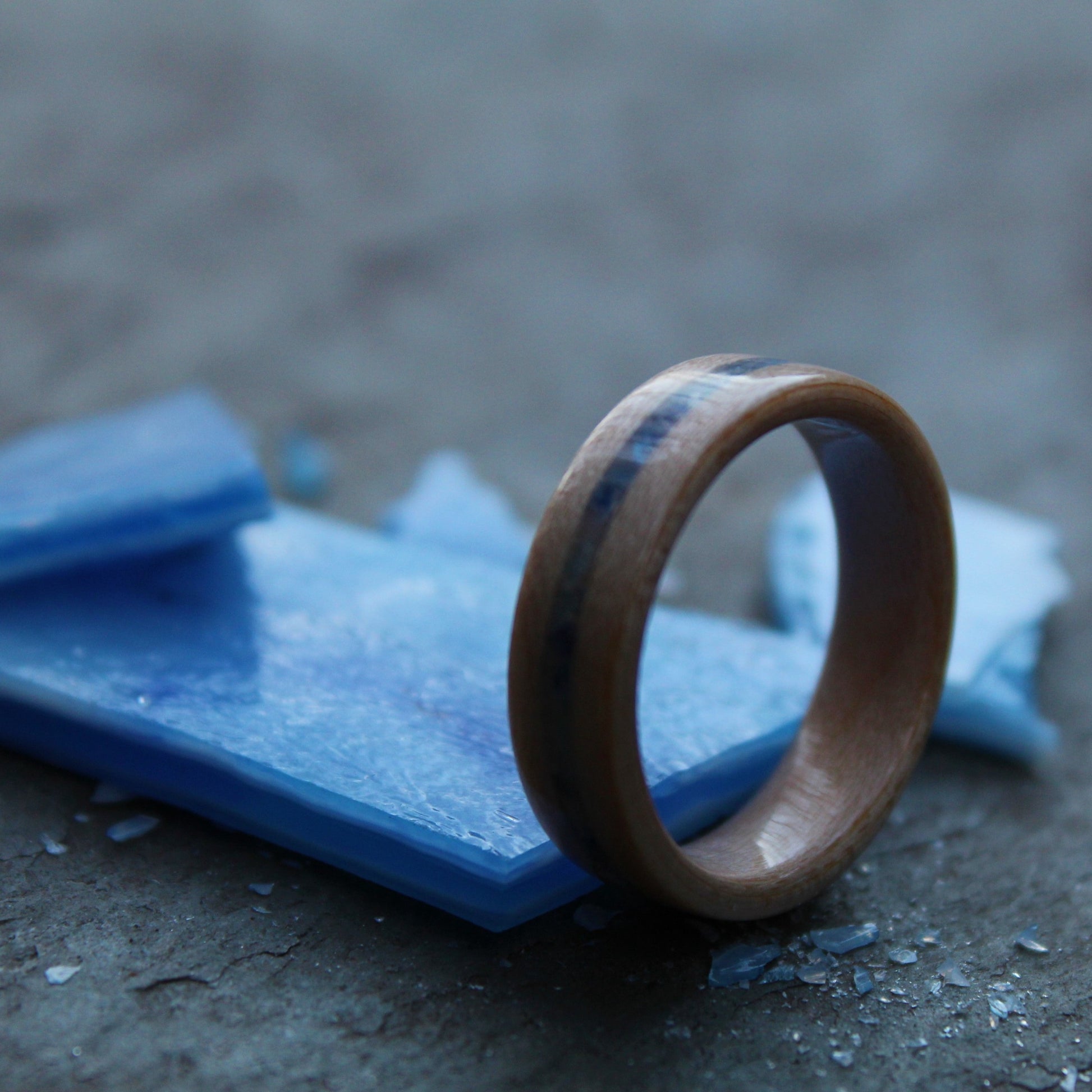 Blue glass inlay ring