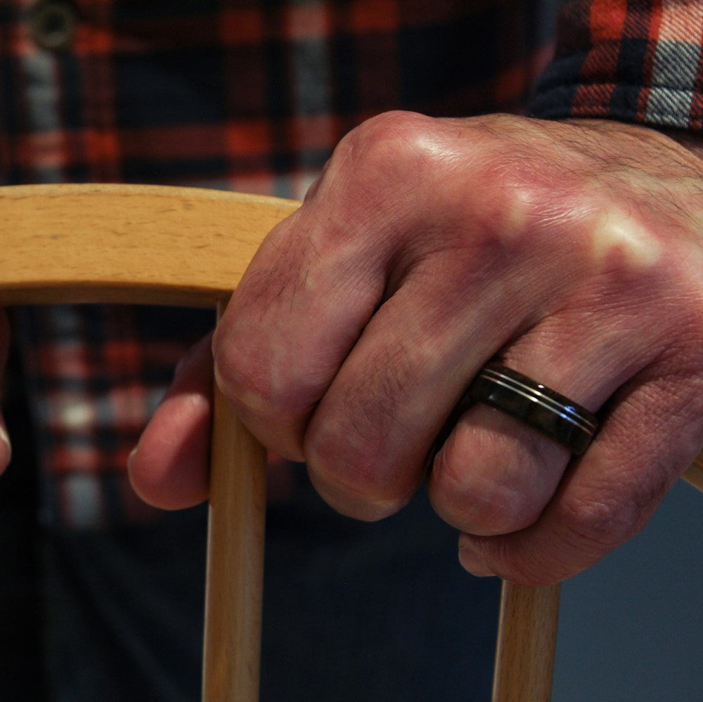 wood ring with silver inlay