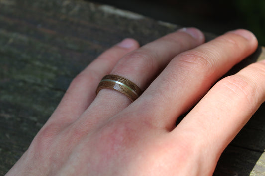 wooden wedding ring with silver inlay