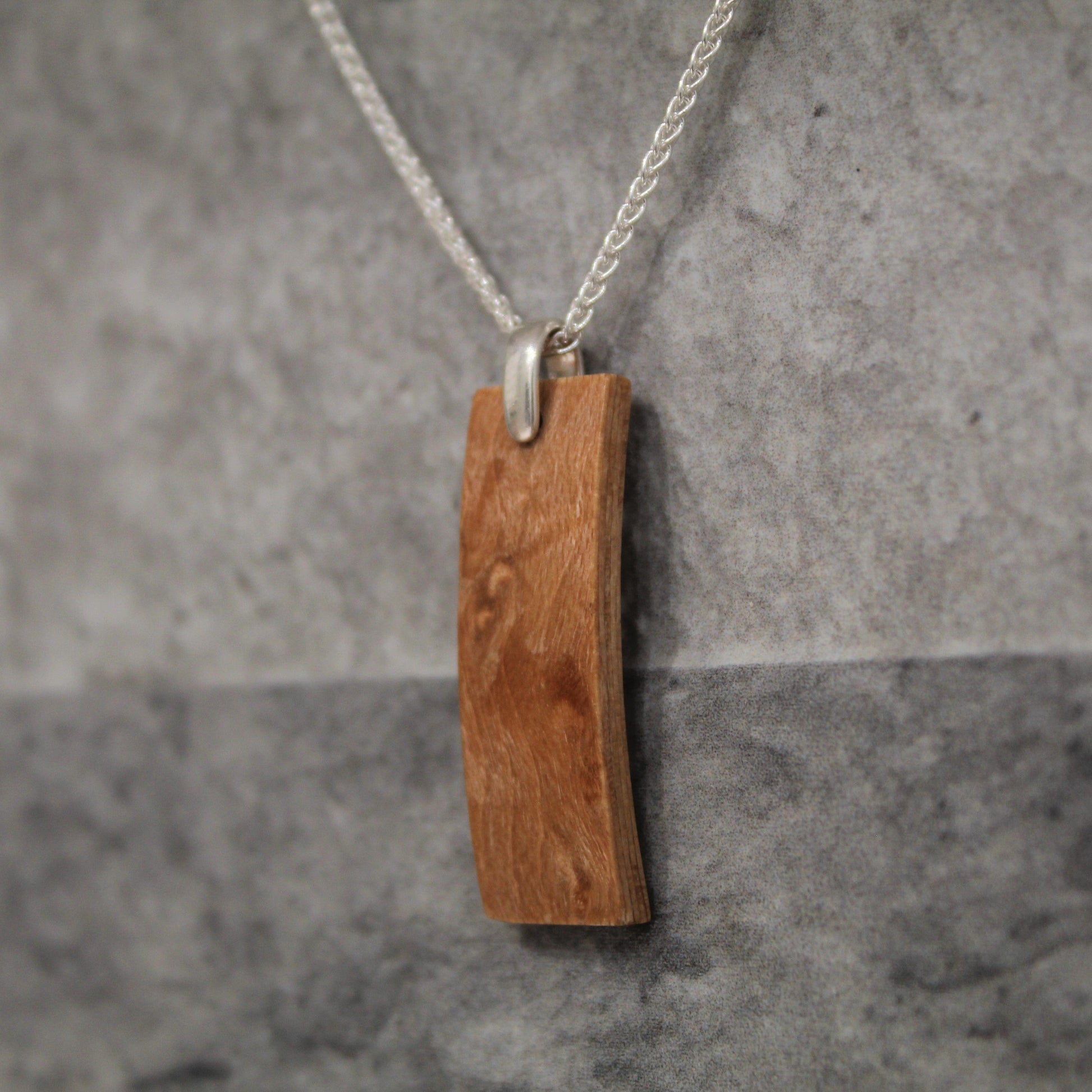 Maple wood pendant with silver chain