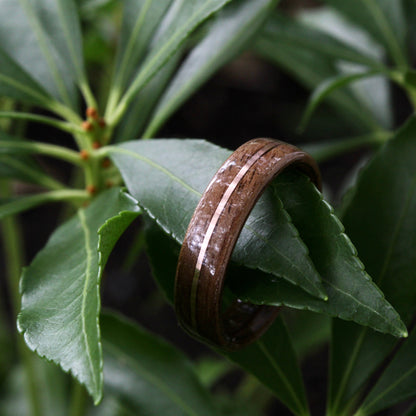 wood and rose gold ring