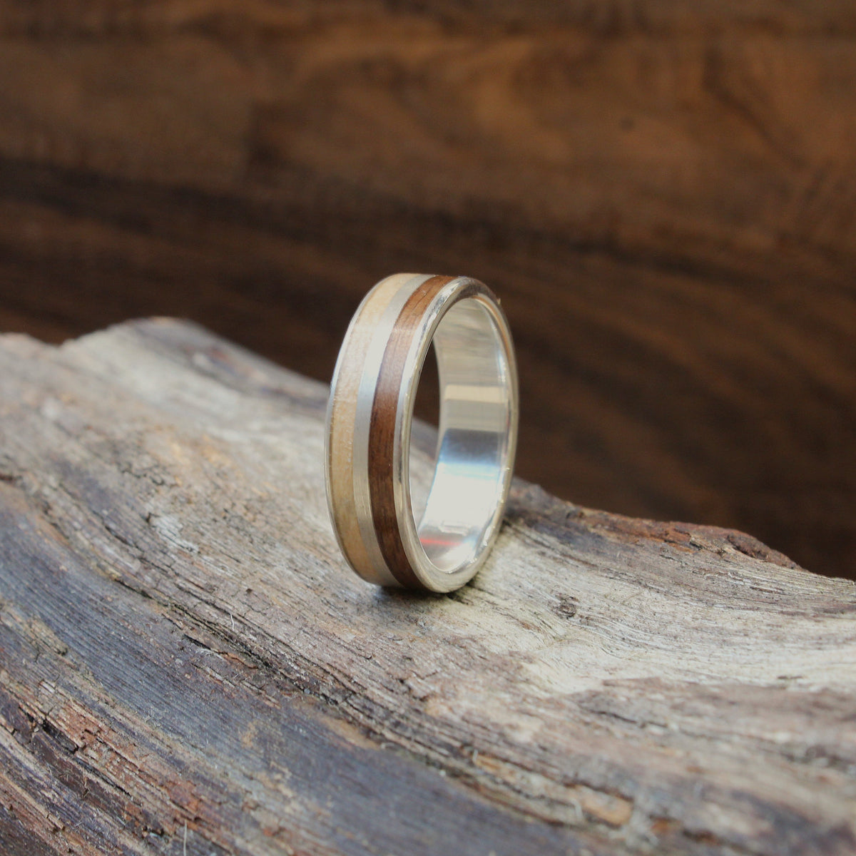 Wood and silver ring