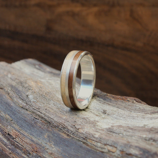 Wood and silver ring