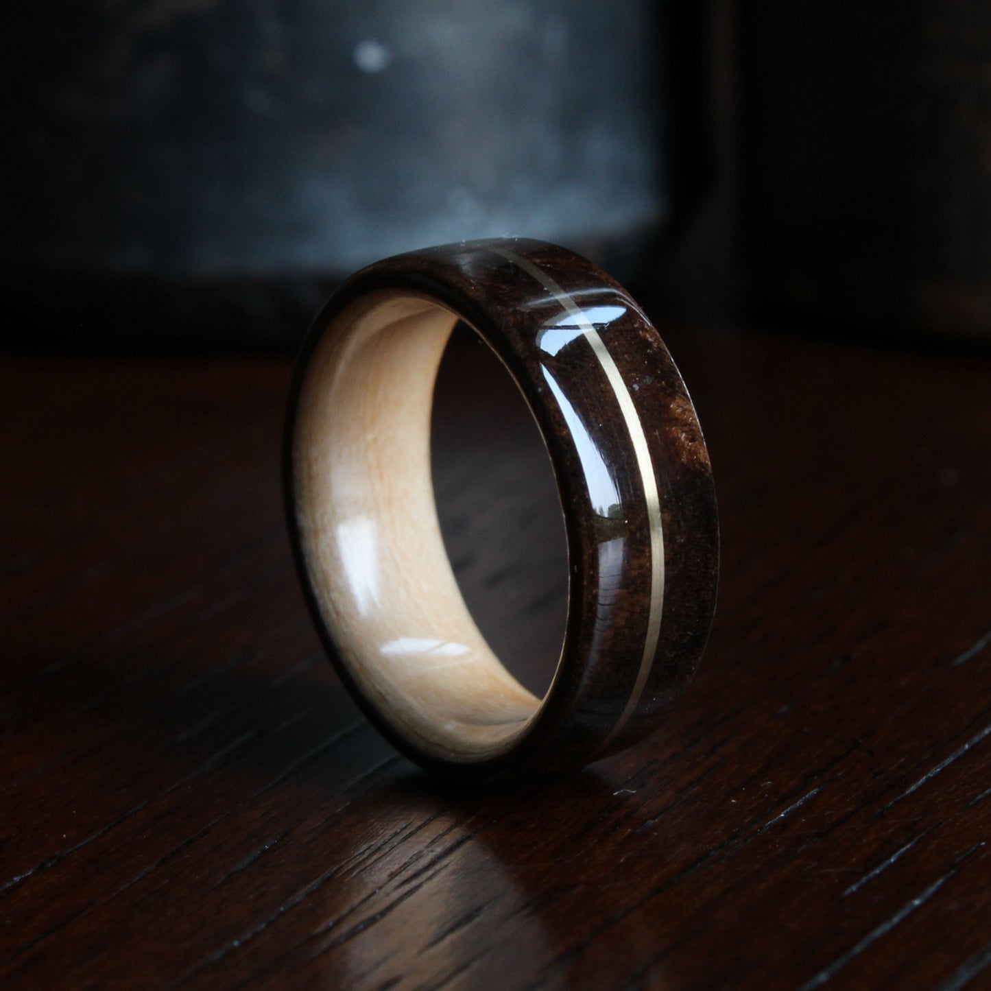 wood ring with gold