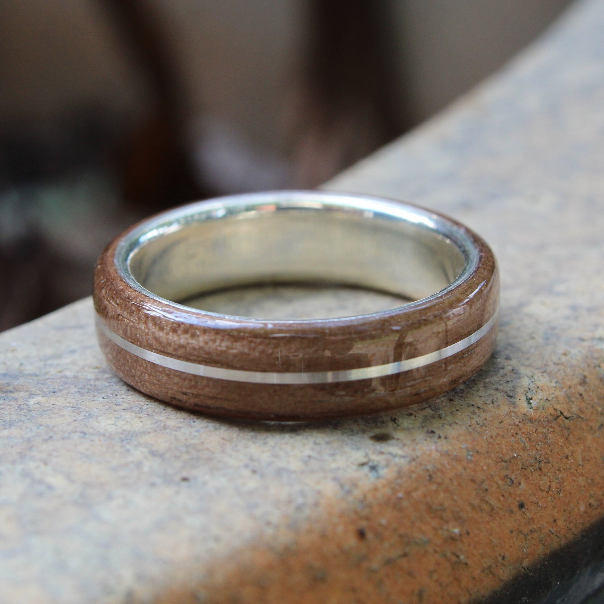 Walnut and silver ring