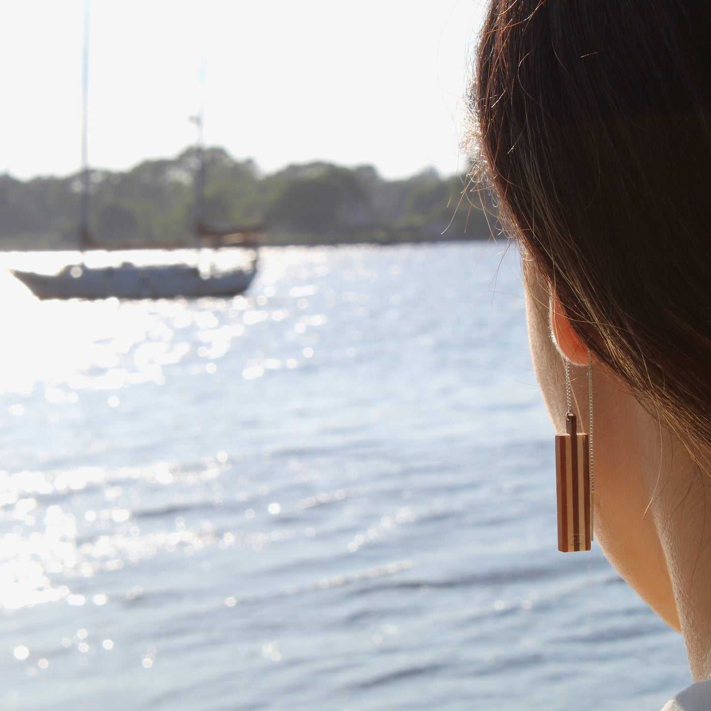 wood earrings breton stripe