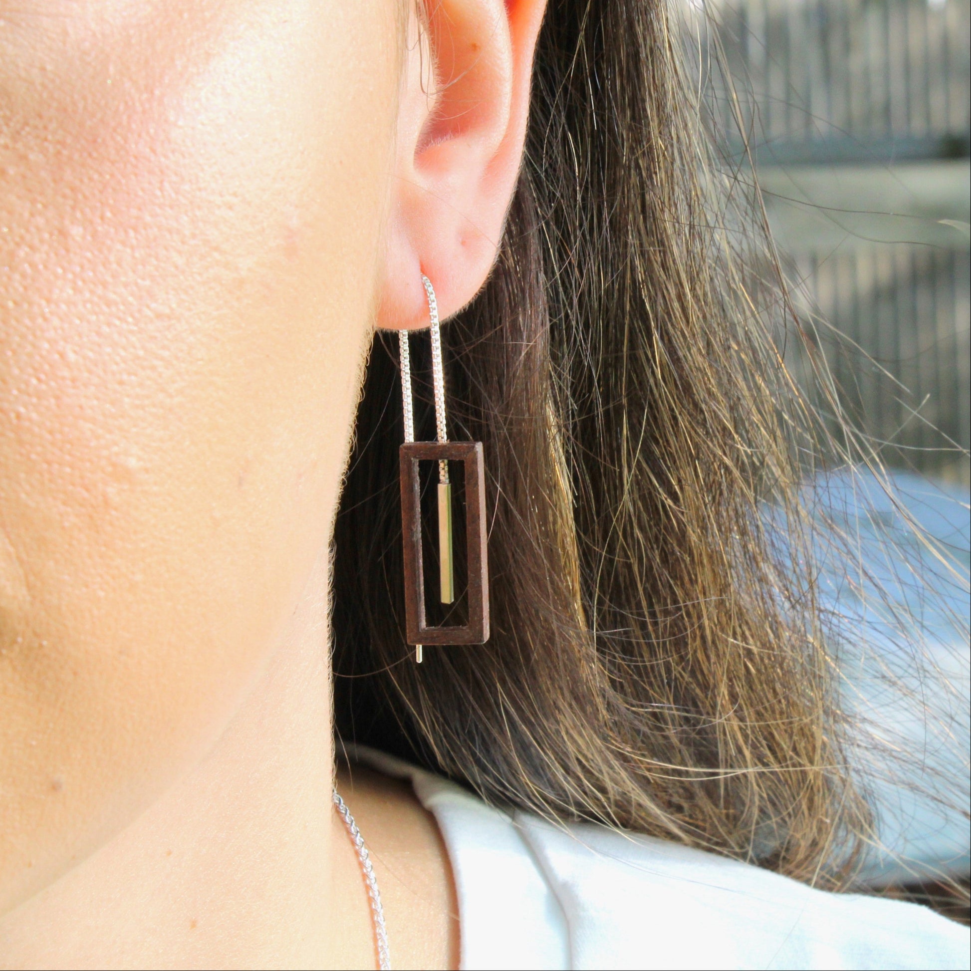wood and silver earrings