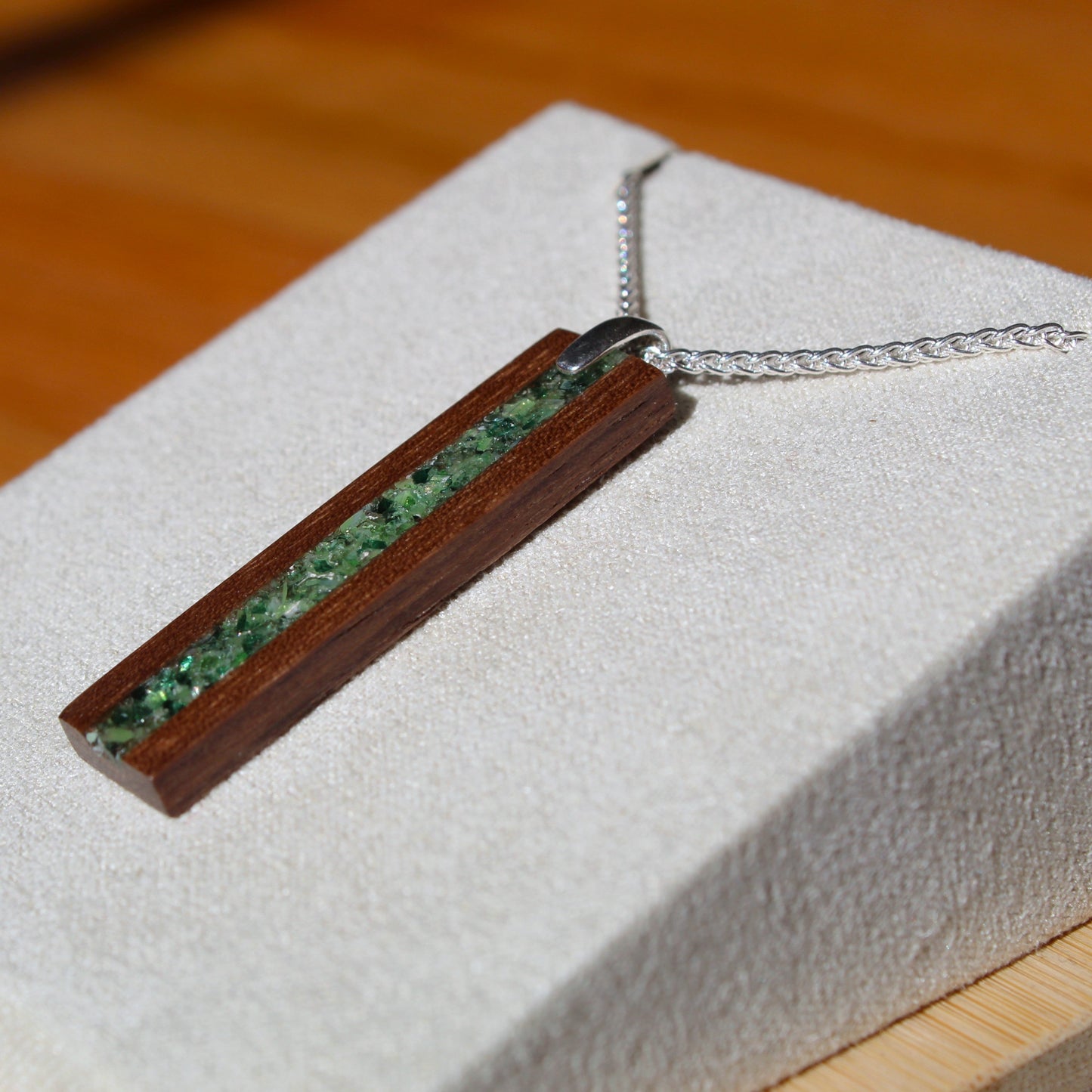 Walnut & Green Glass Pendant