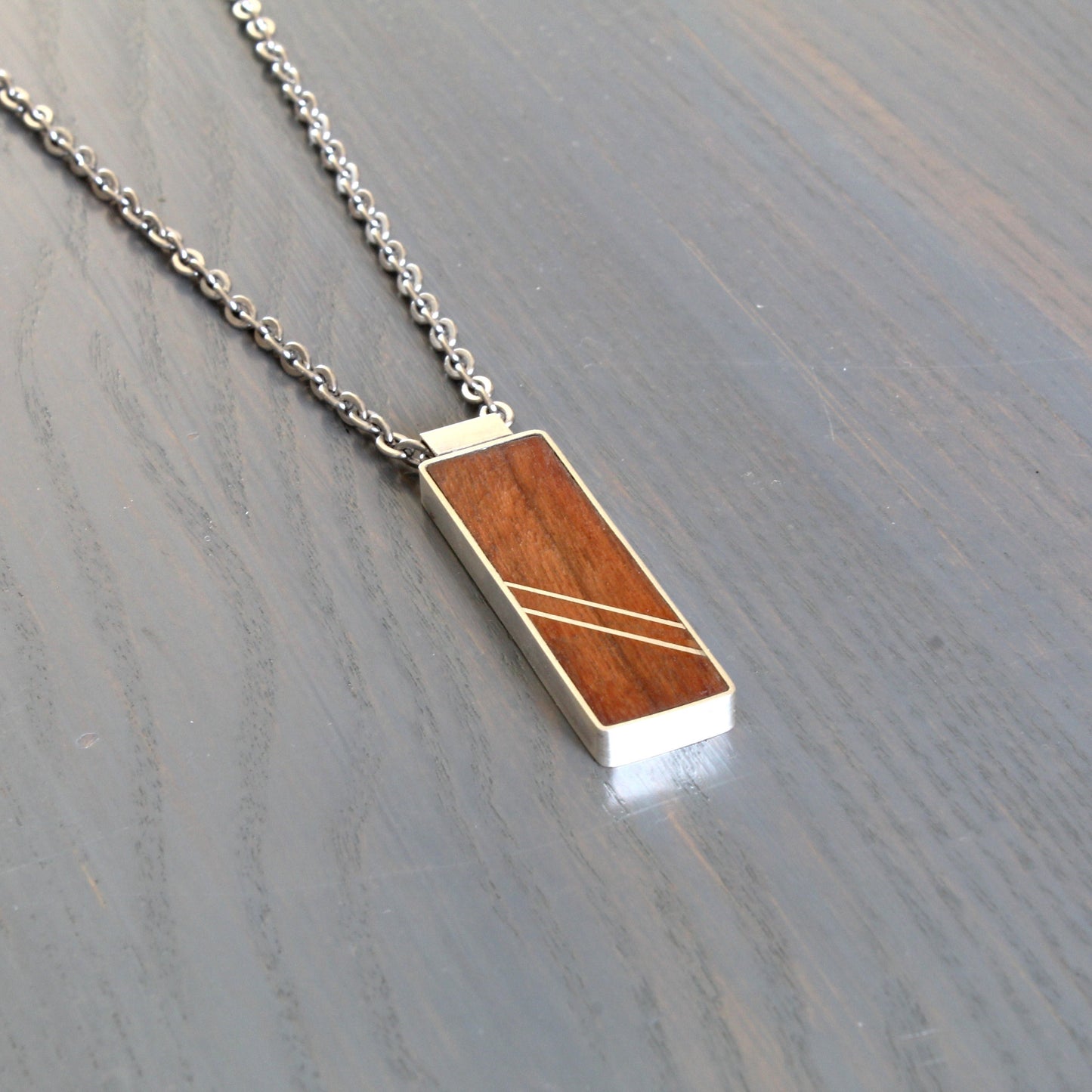 Angled Inlay Bar Pendant | Silver