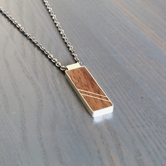 Angled Inlay Bar Pendant | Silver